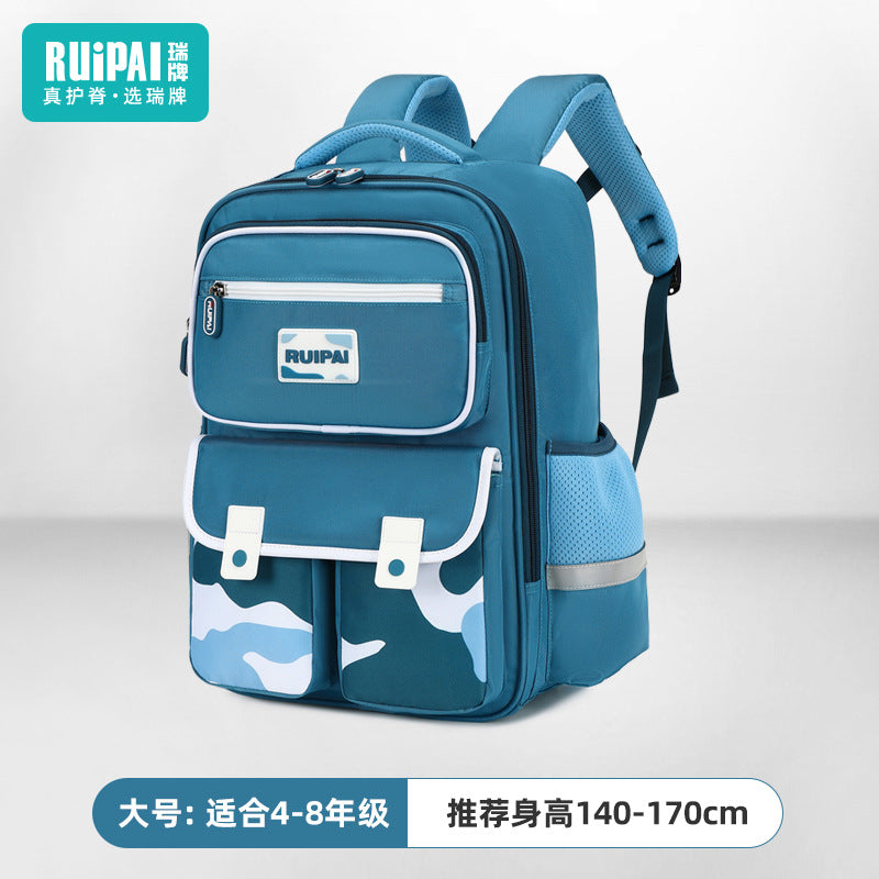 Rui brand schoolbag for primary school students in grades 3-6, ultra-lightweight burden reduction, water-proof children's spine school bag, backpack.