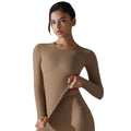 New double-sided brushed solid color long yoga top - long sleeve, high-stretch, breathable, sports running fitness casual t-shirt for women