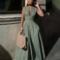 cross-border e-commerce women's fashion: european and american summer new arrivals - stylish, chic, and trendy solid color wide-leg jumpsuit for work and casual wear