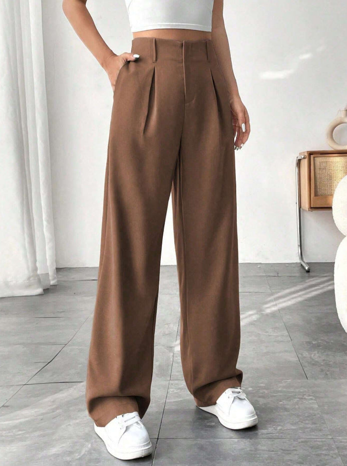 Ready-to-ship european and american style  commute-friendly, slimming, spring/summer high-waisted wide-leg pants - versatile casual suit pants/trousers