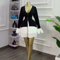 European and american cross-border women's fashion:  spring new arrival - elegant and stylish v-neck color block flared sleeve asymmetrical dress