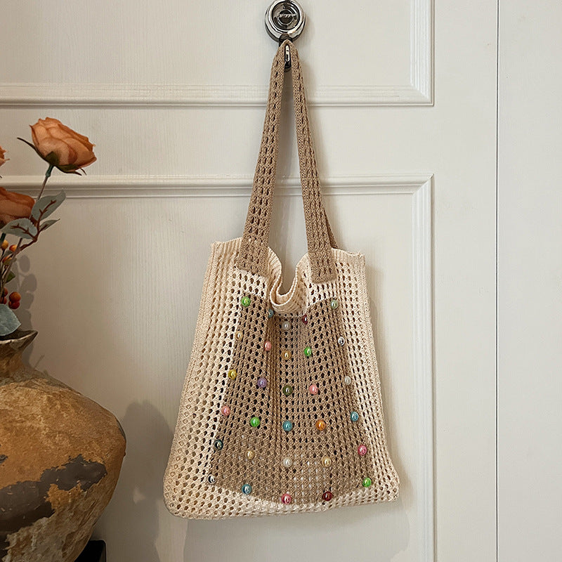 Knitted dopamine bag for women, 2026 spring new fashion shoulder bag, underarm bag, student handbag, large capacity tote bag