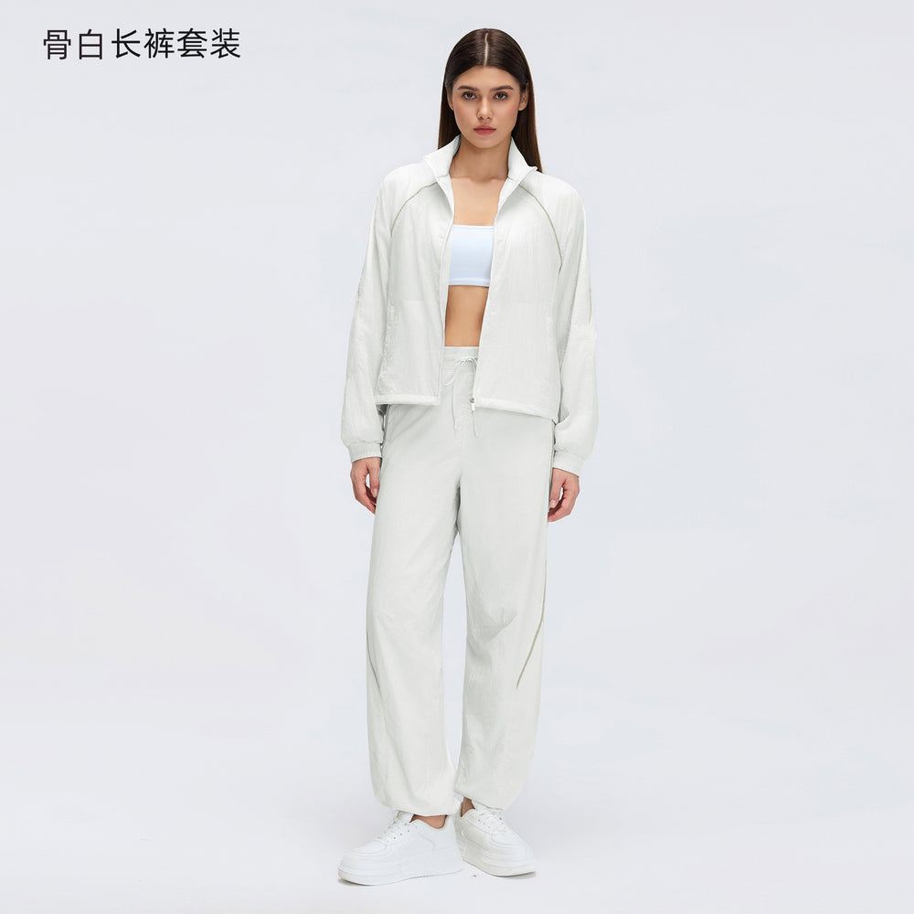 Spring/summer lightweight breathable zip-up jacket short training fitness outdoor casual running sports set for women