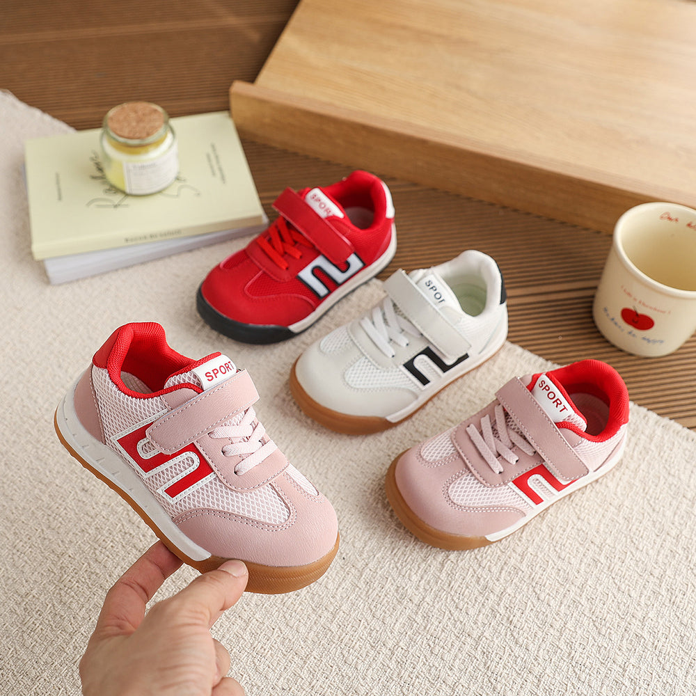 Girls' athletic shoes - new spring/autumn collection - versatile kids' running shoes - trendy color block design - breathable mesh upper - white sneakers for older girls