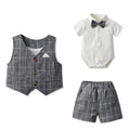 New british style boys' summer short-sleeve outfit: plaid vest suit for kids, perfect for baby's first birthday or special occasion
