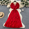 Summer women's niche design criss-cross v-neck flutter sleeve cinched waist chiffon dress - ethereal ruffle maxi dress