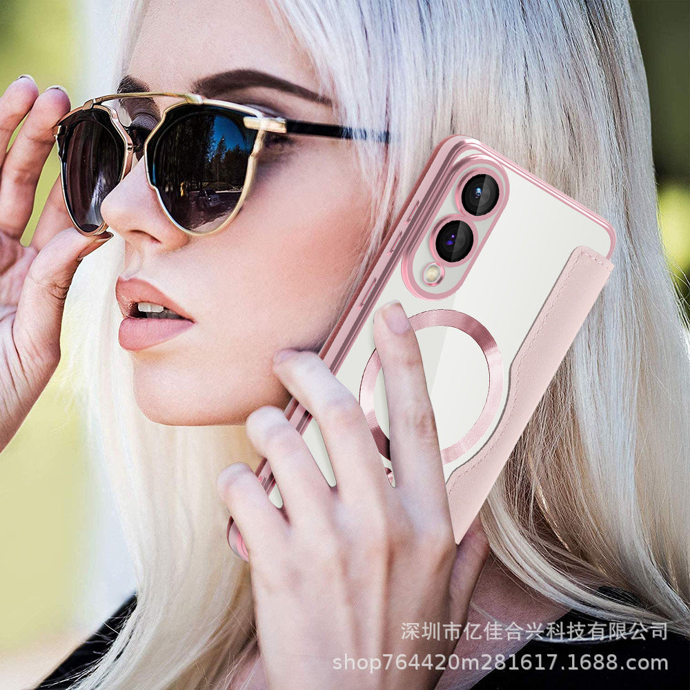 Suitable for samsung s26plus business flip gold shield magnetic leather case s23 mobile phone case s24ultra sheath a07
