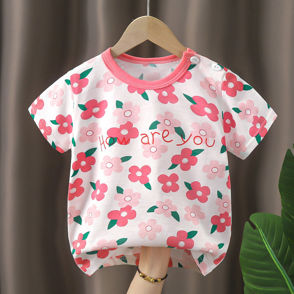 Kids' short-sleeve t-shirt, 100% cotton, baby undershirt, boys' and girls' summer top, 0-7 years old, dropshipping available