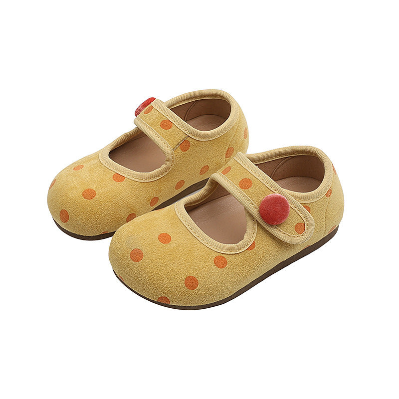Vancahao girls' leather shoes,  autumn new collection, birkenstock-style fashionable and versatile polka dot shoes, outdoor children's footwear