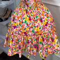 Printed floral shirred waist bow tie sexy european and american african  set skirt and top