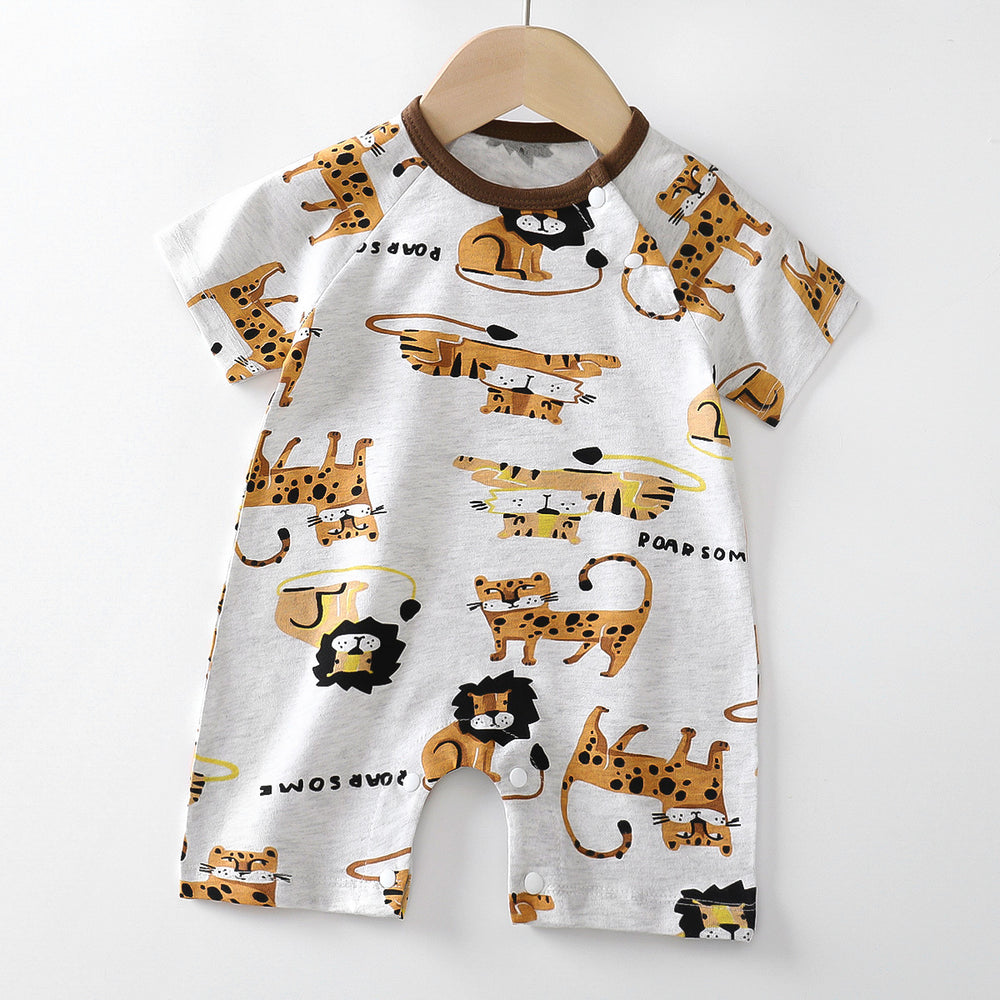 Baby clothes summer thin pure cotton air-conditioning clothes pajamas newborn baby short-sleeved onesie baby outing khaki crawling