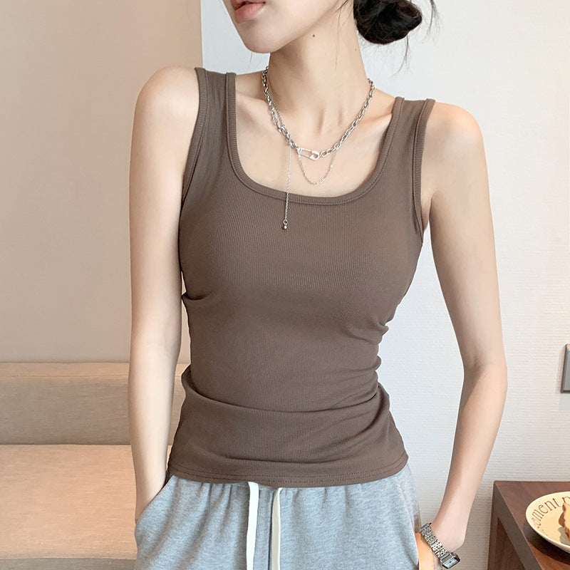 Tk carefully selected spring and summer new arrival wide shoulder vest women's silm large u-neck best selling bottom inner vest women's sleeveless