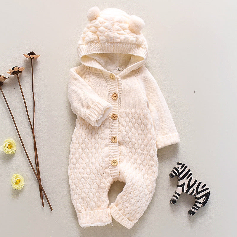 Baby knitting one-piece hoodie spring & fallnewborn clothing male and female baby sweater cute heattech romper 03