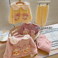 Girls' and boys' fleece-lined winter outerwear, baby girl's bunny ear pajamas, thickened sleepwear set