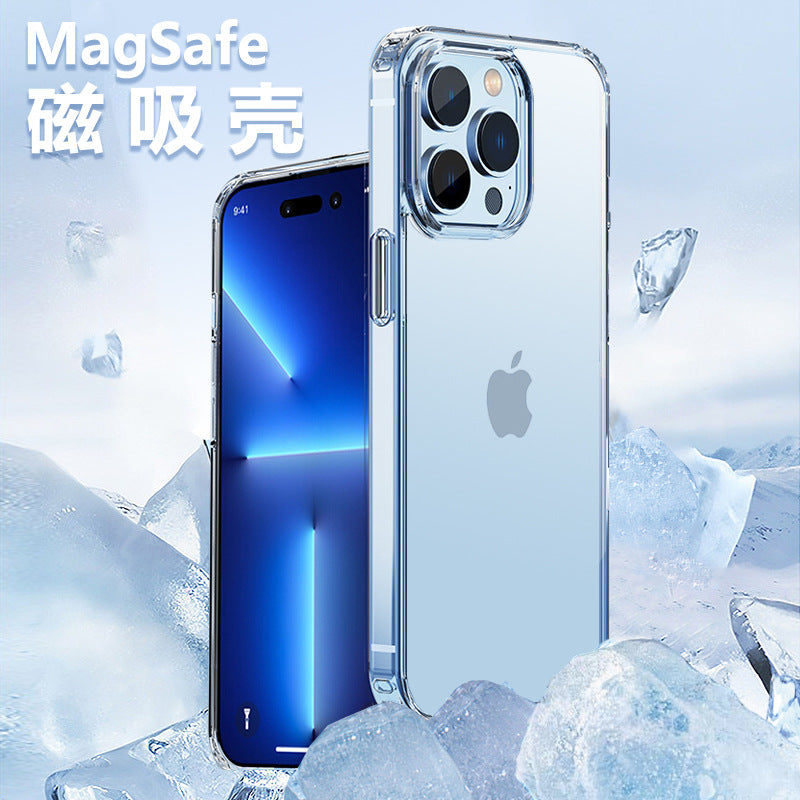 Suitable for apple 17 magnetic transparent mobile phone case iphone16 all-inclusive anti-fall 15max straight edge airbag protective case