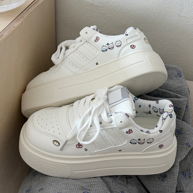 Dexun women's versatile casual sneakers - spring 2026 new collection: dopamine bread shoes, chunky platform white sneakers for students