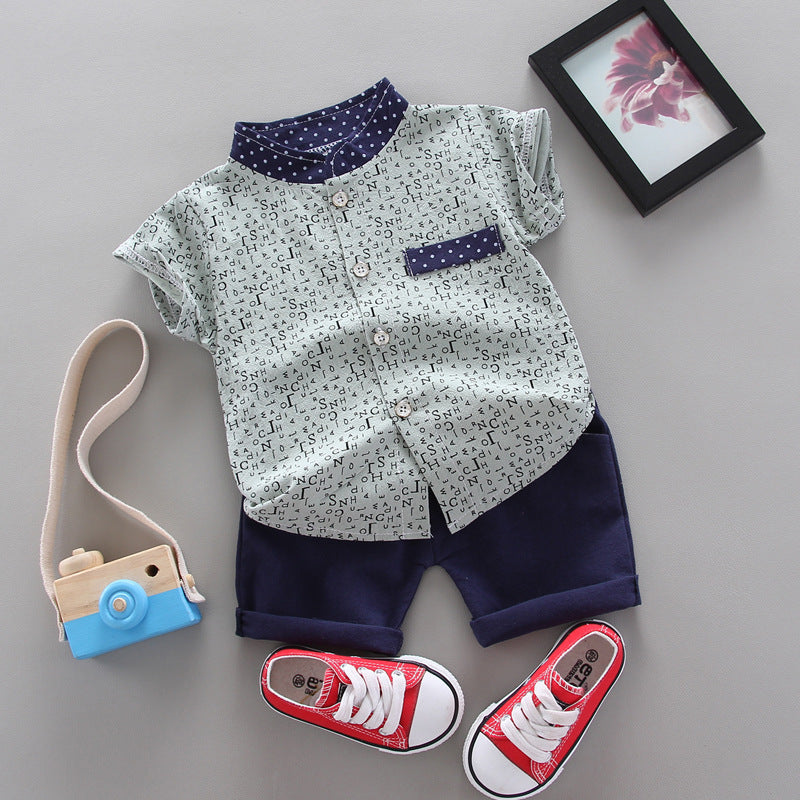 wholesale children's short-sleeve set: summer boys' printed letter shirt & t-shirt 2-piece lightweight outfit