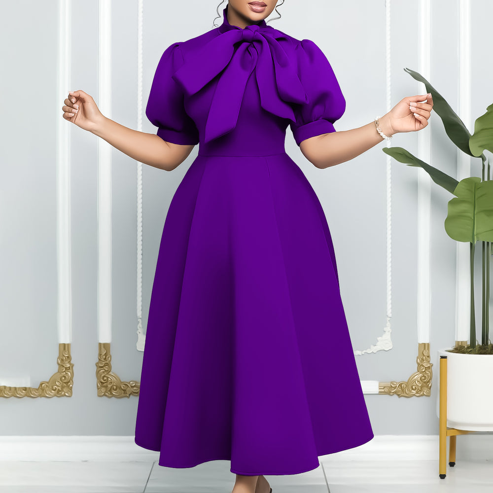 summer new european and american cross-border short-sleeve tie-up bowknot puffy ball gown european and american dress
