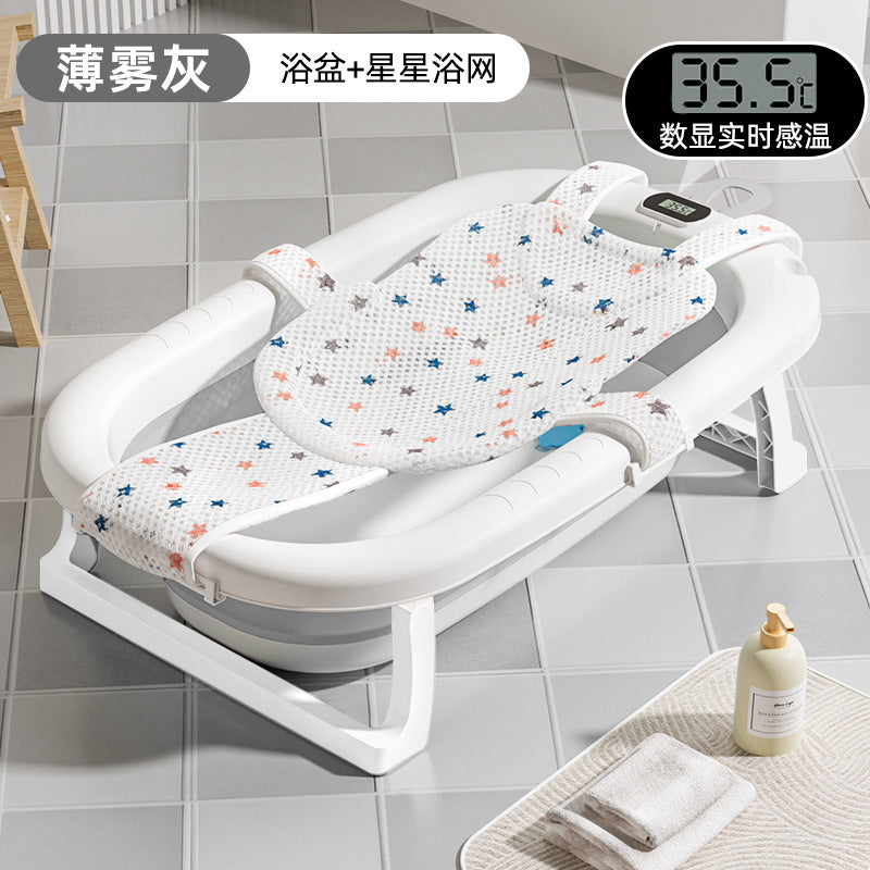Baby bathtub, infant bathtub, toddler sit-up & recline foldable bath tub, portable home storage for newborn and children's supplies