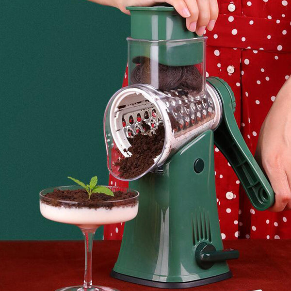Hand-cranked vegetable cutting tool, rotary roller vegetable cutter, kitchen shredding and slicing grinding powder three-in-one wire planer