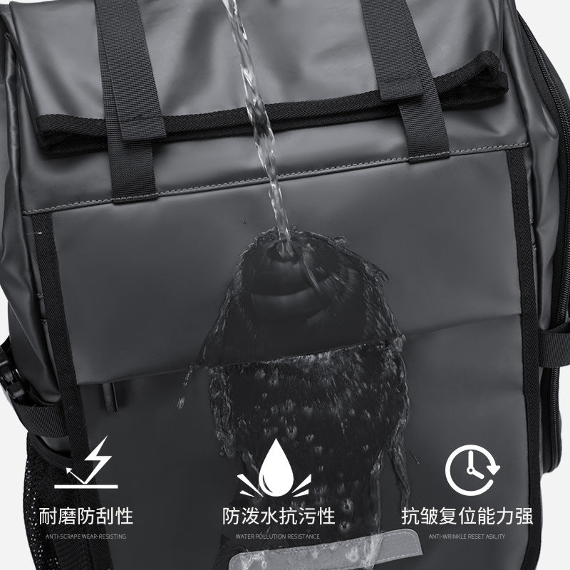 New leather film backpack, water-resistant and wear-resistant multi-compartment tooling, commuting travel computer backpack, student schoolbag