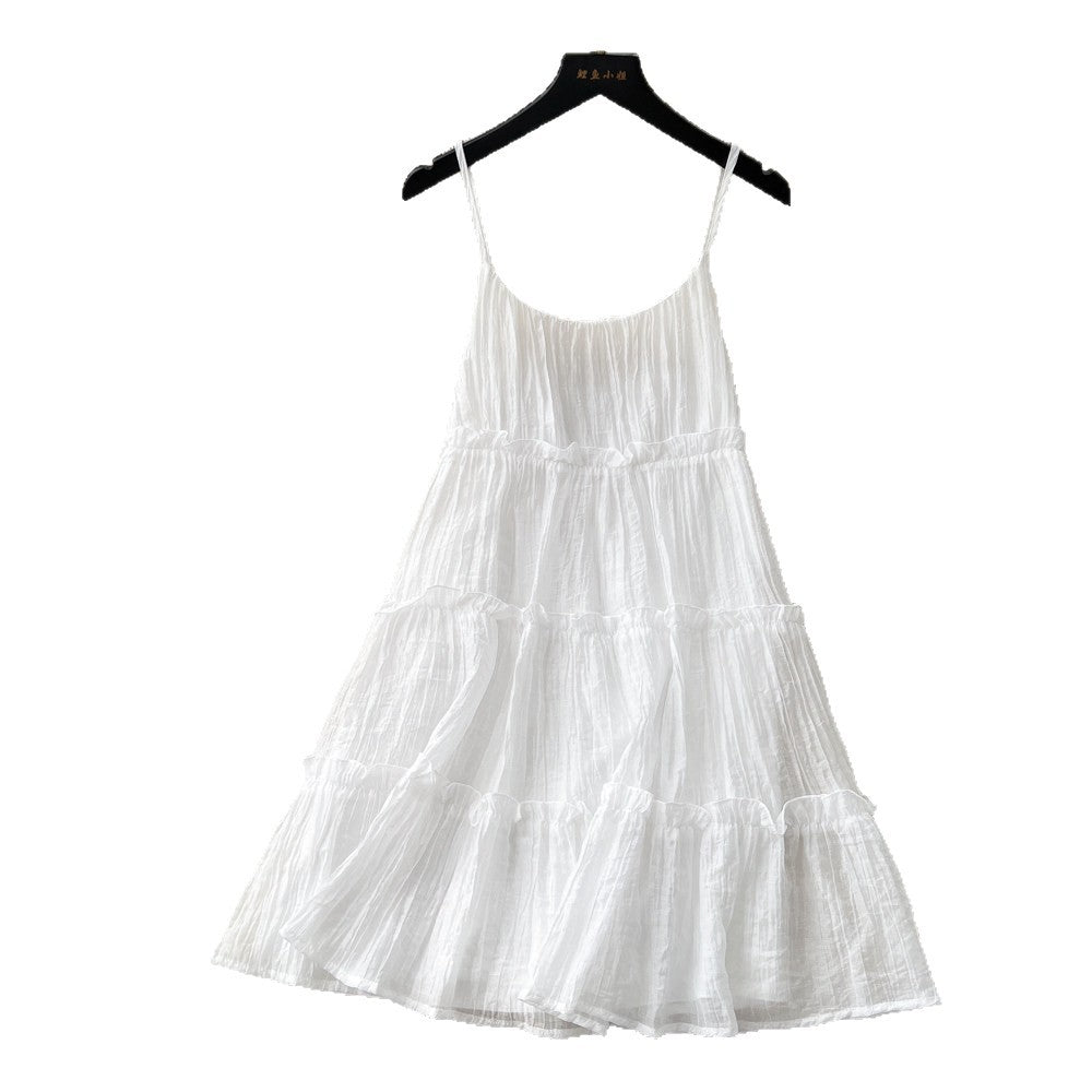 Dopamine yellow ruffle trim cami dress - women's summer korean style cake dress - vacation look, slimming, petite friendly