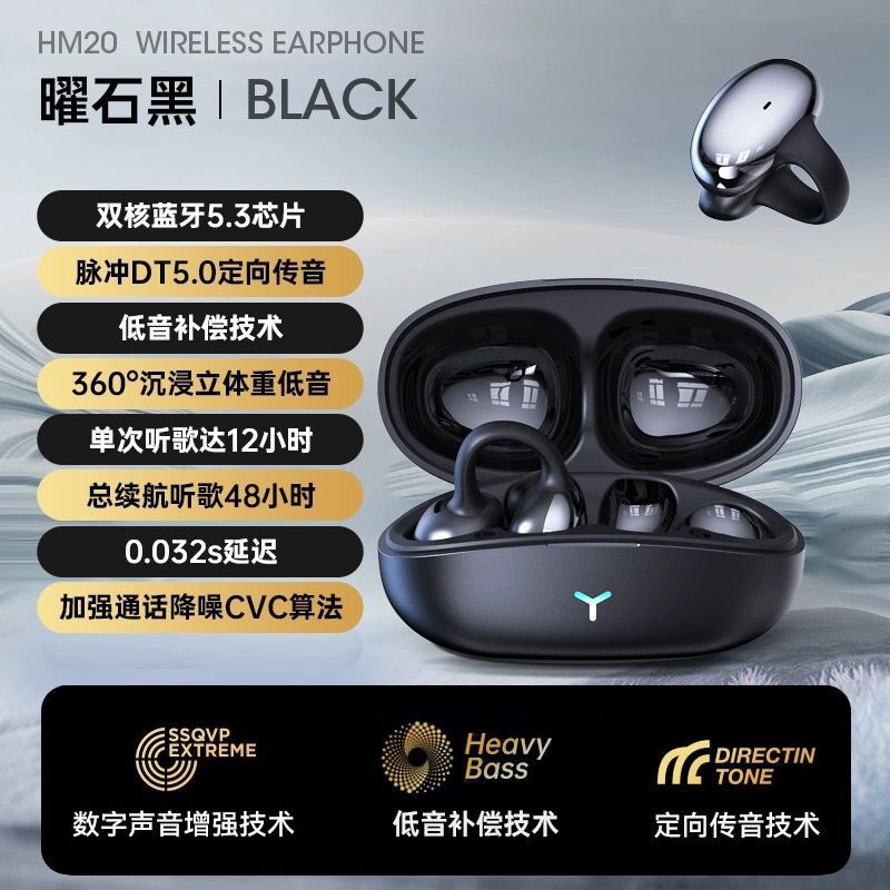 Hm20 cross-border private mold true wireless bluetooth earbuds - ear clip, over-ear, noise cancelling, sports & gaming, low latency, long battery life