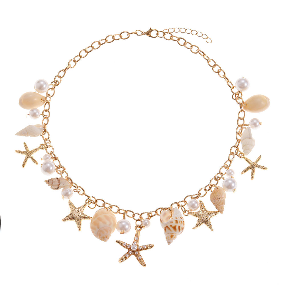 Wholesale women's necklace accessories - european & american style, bohemian starfish & seashell, high-end faux pearl choker necklace