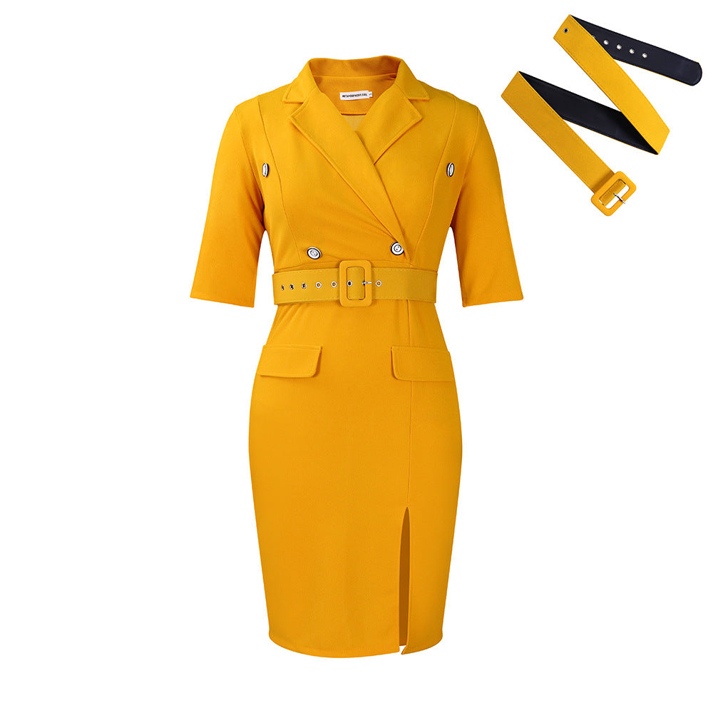 D409 european and american plus size women's winter  new arrival: suit collar bodycon slimming slit office lady professional african dress