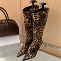 fall/winter new collection pointed-toe stiletto heel fashion runway leopard print over-the-knee boots high boots women's boots high heel single boots