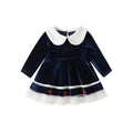 Baby girl dress autumn winter new girls' navy style peter pan collar embroidered princess dress first birthday party dress