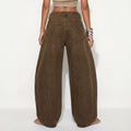 Women's casual loose bucket jeans with drawstring waist