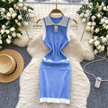 Xiaoxiangfengretrocontrast colorpolo collar sleeveless knittingdress women's summer french waist slimming looksweater short skirt