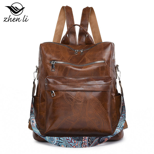 Zhenli Cross-border PU Women's Backpack Large Capacity Casual Retro Backpack Outdoor Travel Backpack