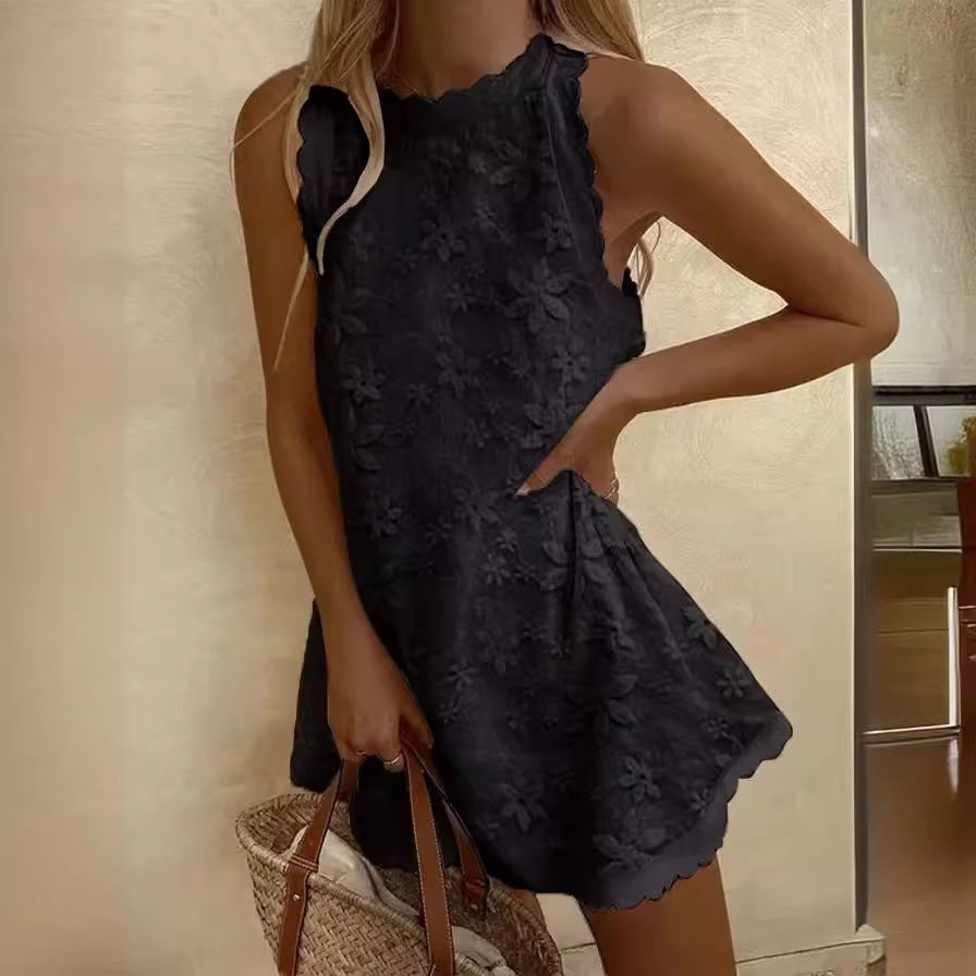 cross-border fashion: european & american style, new casual loose-fit lace sleeveless tank dress for  & export
