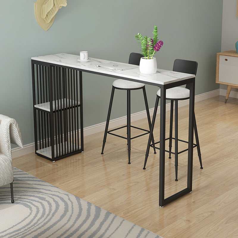 Simple home living room black and white bar table and chairs Nordic marble dining high table with storage cabinet long table
