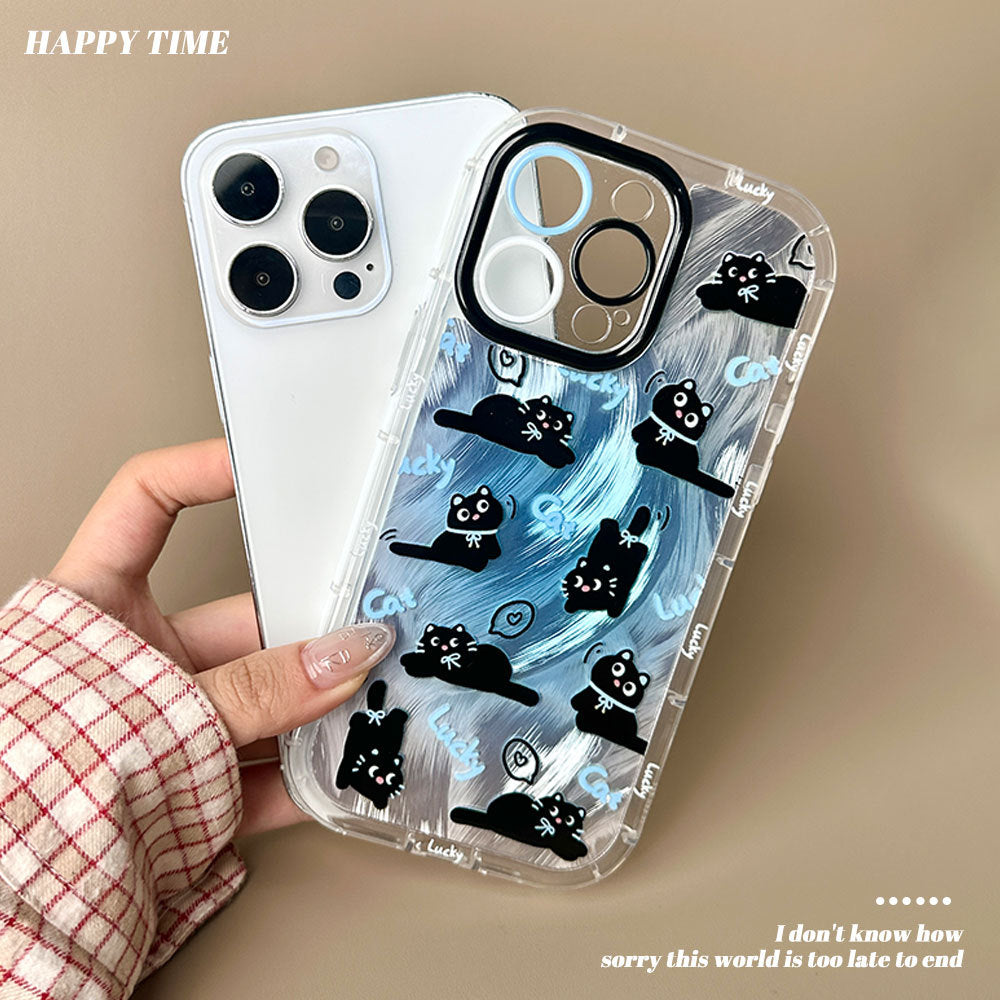 Cute round edge feather blue cat mobile phone case anti-fingerprint suitable for 16promaxiphone15 protective cover