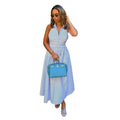 European and american cross-border african women's clothing  summer new arrival: elegant striped sleeveless dress with turn-down collar and tie waist