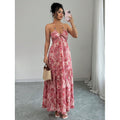 Women's halter neck backless bow tie waist long dress, perfect for vacation and casual wear, summer fashion apparel