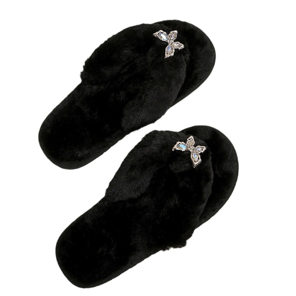 Furry slippers women's outwear furry slippers women's 2024new arrival butterfly stuffedflatswinter european goods fall and winter flip flops
