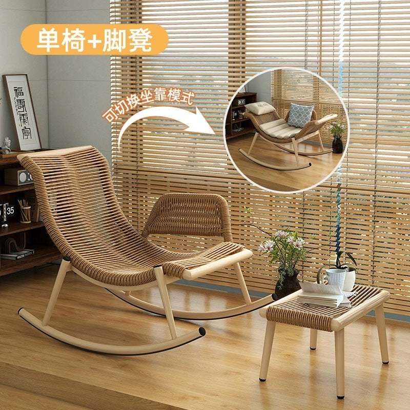 Rocking chair recliner lazy sofa adult sleeping casual balcony rattan sofa chair popular outdoor rocking chair