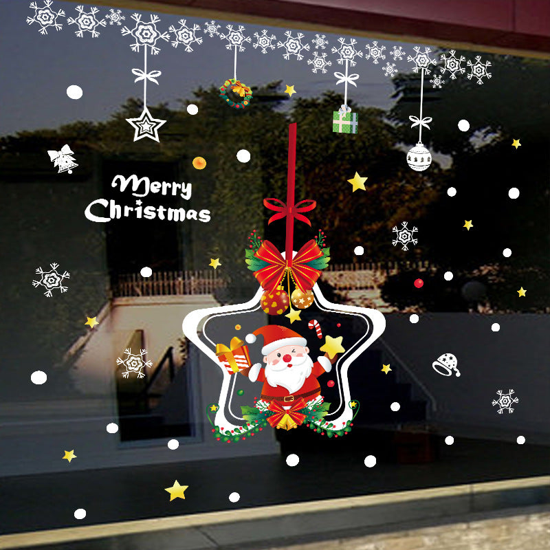 Christmas decoration glass door sticker shop window arrangement Santa Claus snowflake star hanging ring glue-free static sticker