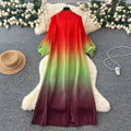 fashion gradient lantern sleeve pleated dress - women's spring/autumn loose a-line maxi dress