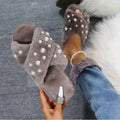Fall and winternew arrivalmofluffy slippers women's flats home indoor slippers heattech pearl floor cross mofluffy slippers women