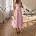 cross-border french pink camisole lace-up waist maxi dress