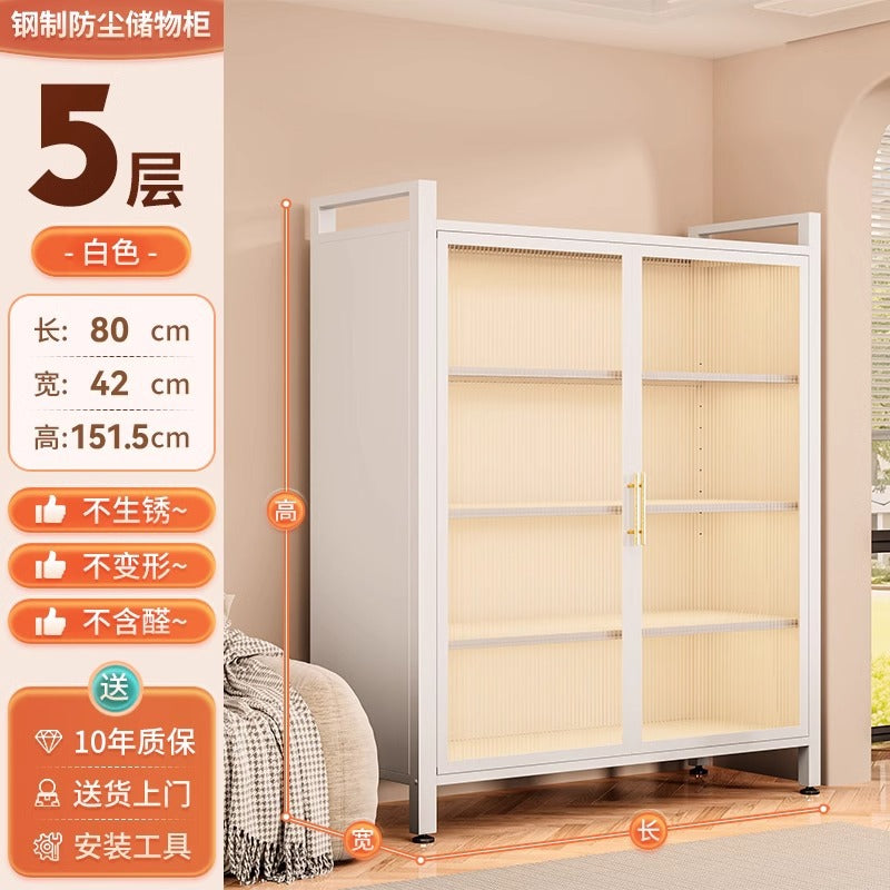 Kitchen for home steel storage cabinet balcony bedroom living room multi-layer dust-proof double door storage cabinet with wheels