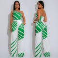 C7371 cross-border   fashion women's summer casual textured one-shoulder striped jumpsuit
