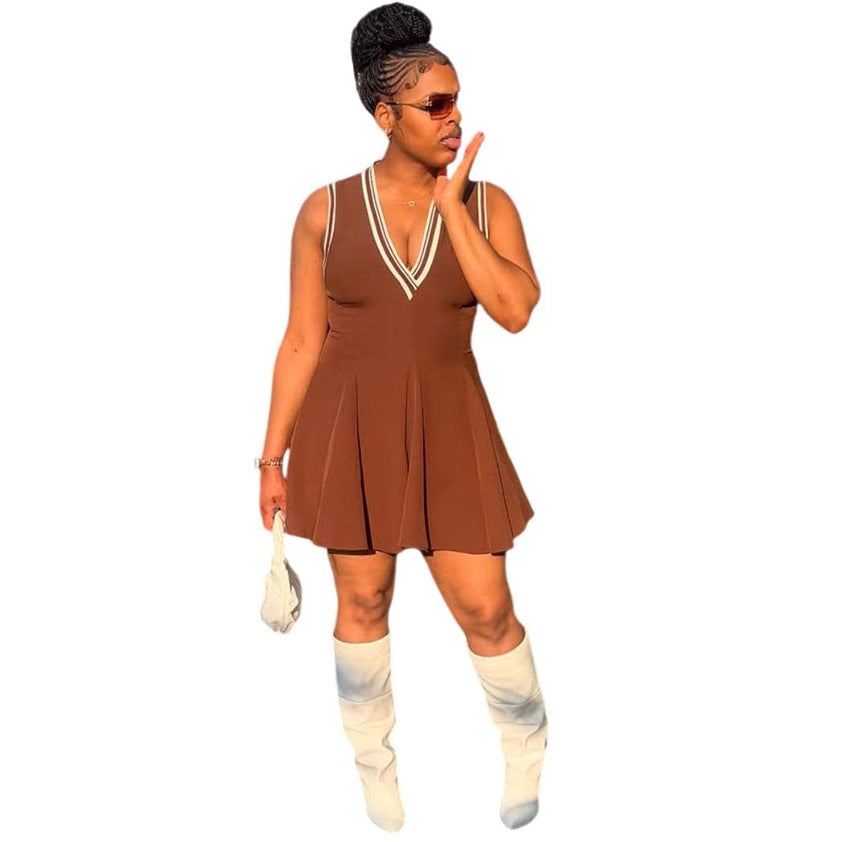 European and american style women's dress -  cross-border fashionable sexy ruched ruffle sleeveless tank dress