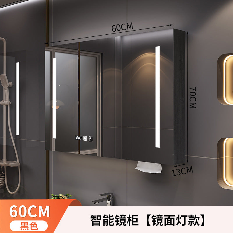 Smart bathroom mirror cabinet Wall-mounted with lamp defogging dressing Multi-layer solid wood storage cabinet Bathroom mirror cabinet