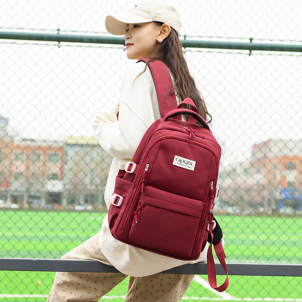 School bag high value solid color female college student travel large capacity backpack junior high school students small fresh double shoulder school bag